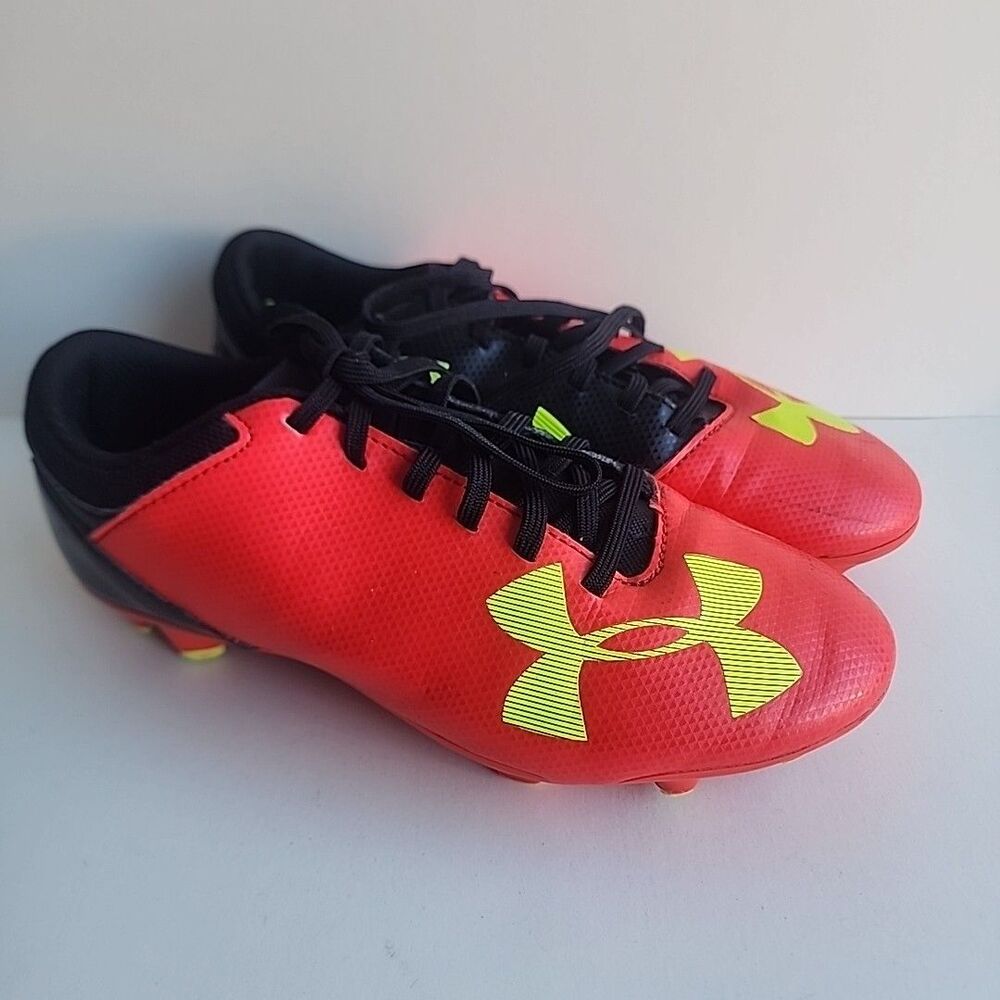UNDER ARMOUR Coral Pink Black Yellow Soccer Cleats Youth Size 4Y